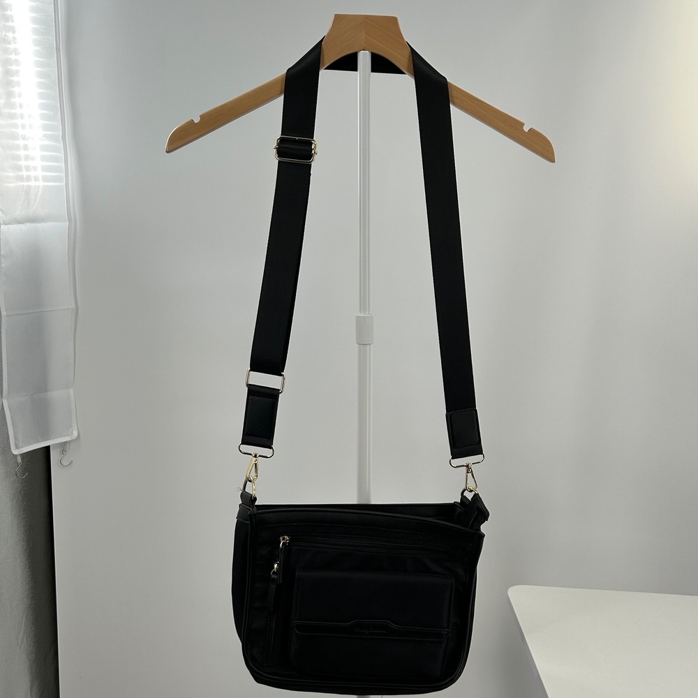 Tommy Bahama Black Nylon Crossbody Bag Organizer Travel Purse Gold Hardware
